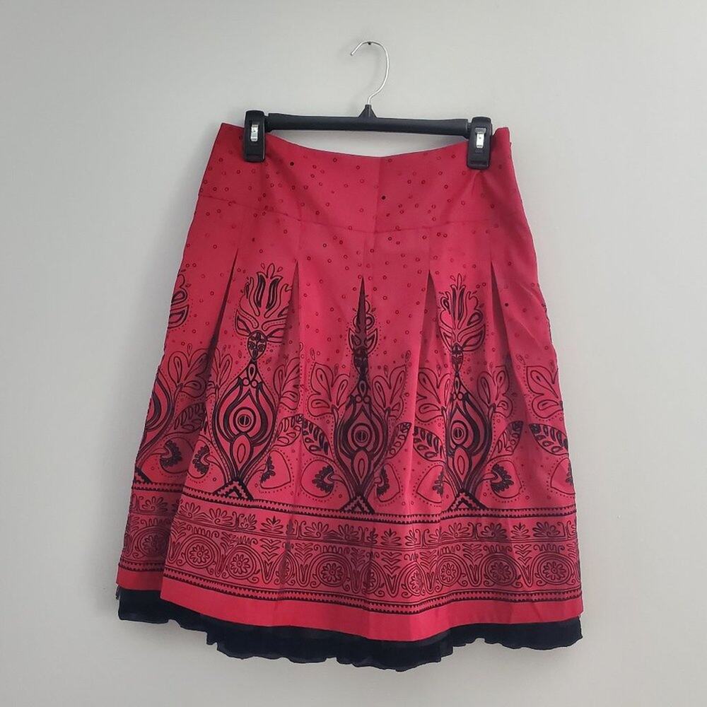 Apt. 9 Red & Black Floral Boho Pleated A-Line Skirt 4